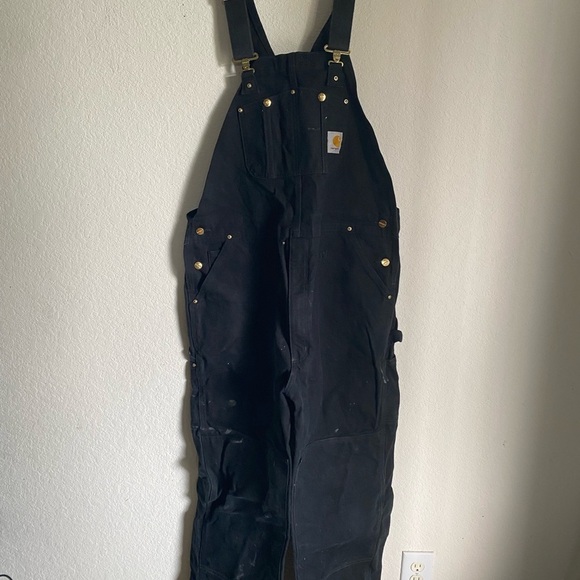 ASO DRUSKI Carhartt Black Duck Bib Thrashed Paint Splatter Canvas Overalls 42x34 - Picture 3 of 16